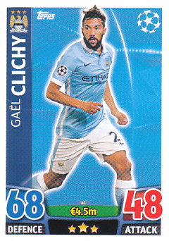 Gael Clichy Manchester City 2015/16 Topps Match Attax CL #41